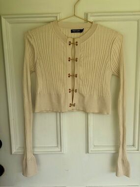 Nasty Gal Cream Ribbed Cropped Cardigan with Toggle Closures